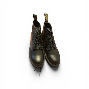 Dr. Martens Black Leather Lace-Up Ankle Boots with Yellow Heel Loop